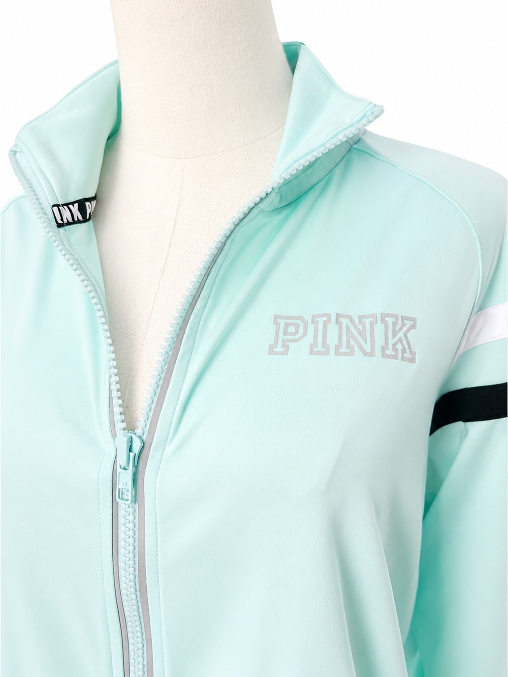 PINK Victoria's Secret Mint Green Half-Zip Pullover with Stripe Detail